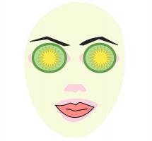 IlustraciÃ³n de una mujer con la cara exfoliada cubierta por una crema y con dos trozos de kiwi en los ojos